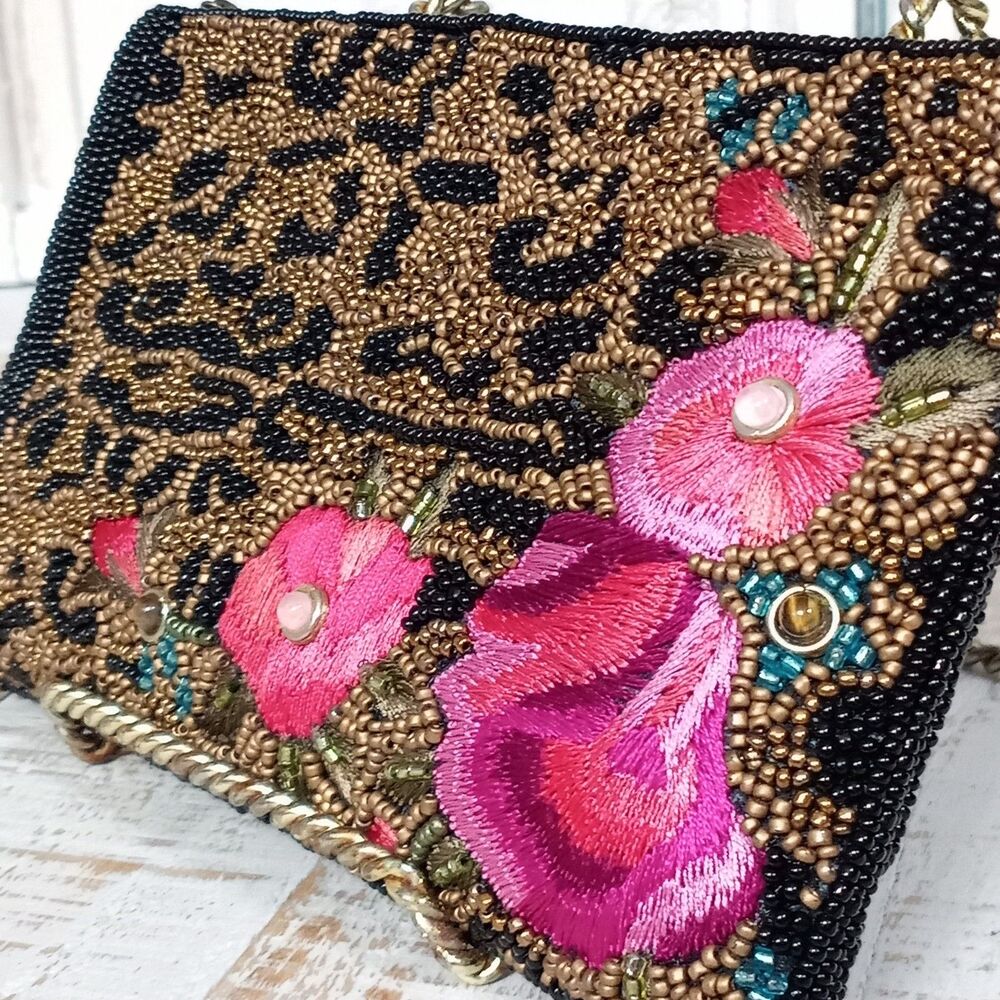 Mary Frances Queen of Everything Hand Beaded Leopard Floral Crossbody Whimsygoth - Picture 13 of 15